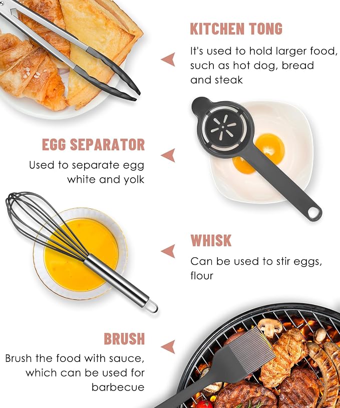 Gray Kitchen Utensils Set-12 Pieces Silicone Cooking Utensils Set | Dishwasher Safe 392°F Heat Resistant Spatula Set Kitchen Utensil Set for Nonstick Cookware,Best Kitchen Tools with Holder - Image 5
