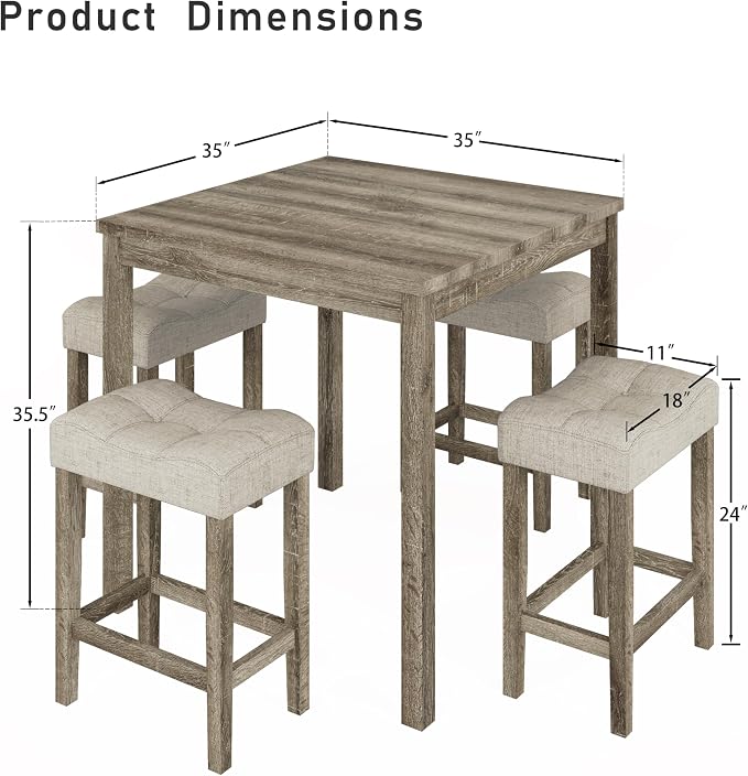 allamazing 5-Piece Counter Dinner Height Table Set, Indoor Modern Rectangular Dining Table Furniture Set for Kitchen, 35 inch Dining Table with 4 stools (1+4 Natural) - Image 2