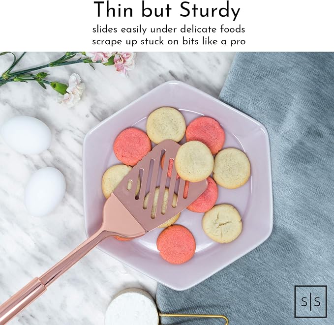 Styled Settings Copper Kitchen Utensils Set, 5-Piece | Copper Kitchen Accessories Includes Stainless Steel Ladle, Spoon, Pasta Fork, Spatula, and Skimmer - Unique Kitchen Gifts - Image 6