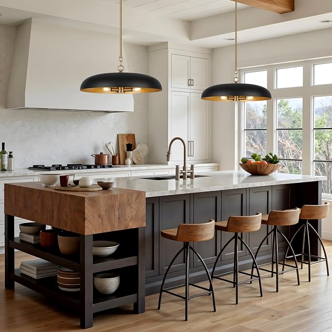 LamQee 20 Inch Oversized Large Pendant Lights, 3-Lights Black and Gold Modern Dome Chandelier, Industrial Metal Pendant Lighting Fixture Ceiling Hanging for Kitchen Island, Dining Room Over Table, Bar - Image 3