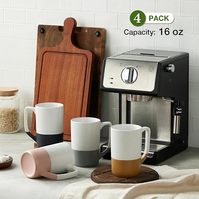 Large Ceramic Coffee Mug Set of 4, 16 oz Tea Cups with Handle, Porcelain Mug for Latte, Hot Tea, Cappuccino, Milk, Cocoa, Microwave & Dishwasher Safe Cups for Men Women Mug Lovers, Housewarming Gift - Image 3