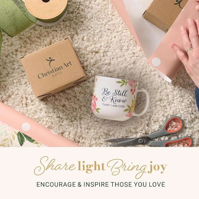Christian Art Gifts Inspiring Ceramic Coffee Mug for Women: Psalm 46:10 Bible Verse, Dishwasher & Microwave Safe Novelty Cup, Encouraging Gift for Women, White & Navy Blue Multicolor Floral, 14 oz. - Image 6