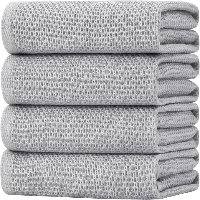 Homaxy 100% Cotton Oversized Waffle Weave Kitchen Towels 4-Pack, Light Gray | 20 x 28 Inches, Ultra Soft Absorbent Dish Towels, Quick Drying Large Cleaning Towels by Homaxy