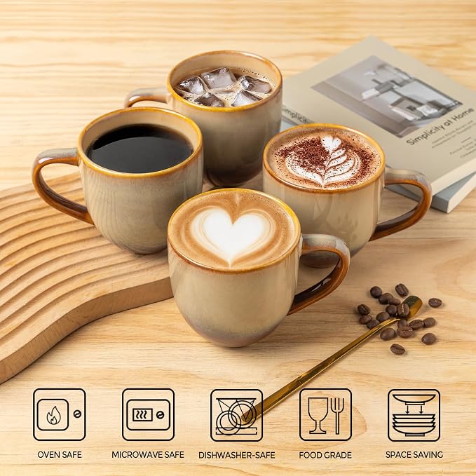 theterra Ceramic Coffee Mugs Set of 6, 12 oz Coffee Cups with Handle | Handmade, Suitable for Latte, Tea, Milk, Beer & Hot Cocoa, Creamy Amber - Image 4