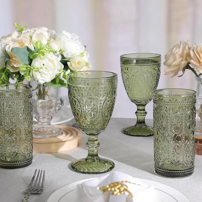 abrwyy Green Glassware, Vintage Drinking Glasses, 12oz Highball Glasses | Lead-Free Glass, Thick&Durable Glass, Home Decoration, Food Grade Glass - Image 7