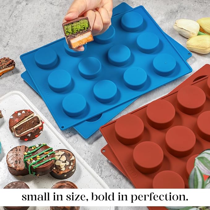 Webake Mini Size Cake Puck Mold Set, Silicone Flat Cake Pop Molds 1.75" x 0.75", BPA Free 4 Molds and 1 Scraper - Image 3
