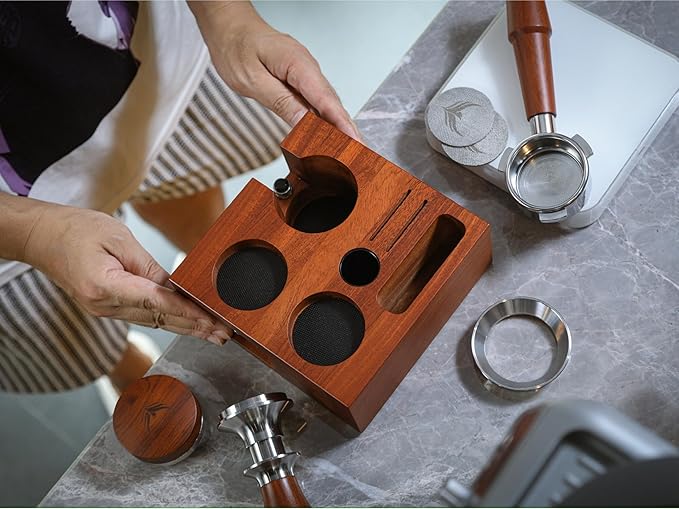 54mm Breville Espresso Accessories Set – Premium Rosewood Organizer Box, Calibrated Tamper, Adjustable Coffee Distributor, WDT Puck Prep Tool & Scale with Timer