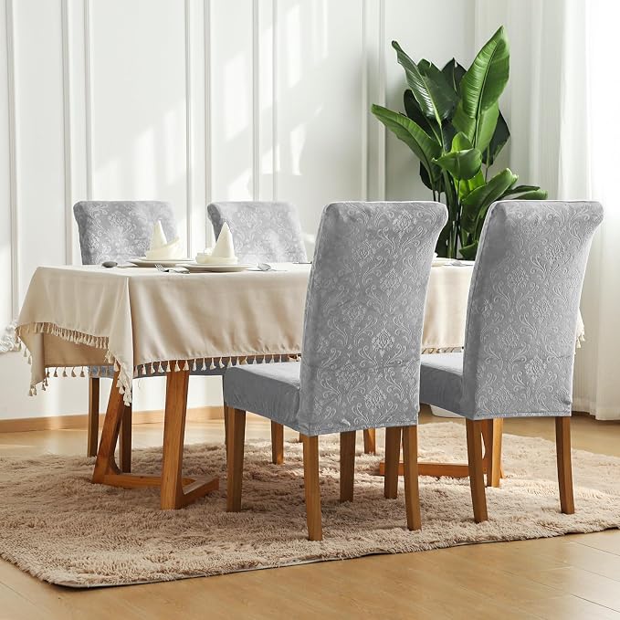 FORCHEER Chair Covers for Dining Chairs Set of 4,Velvet Light Grey Stretch Dining Room Chair Cover Kitchen Parsons Chair Slipcovers (Pack of 4, Velvet Light Grey) - Image 2