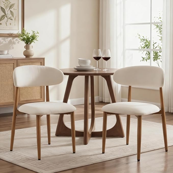 UVV Dining Chairs Set of 2, Metal Kitchen Chairs with Modern Fabric Upholstered for Dining Room, Beige by UVVLivetheQualityLife