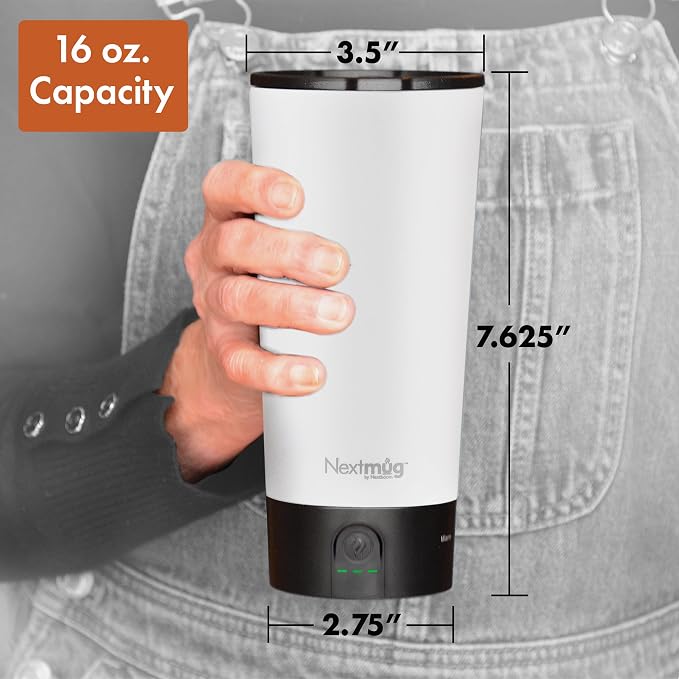 Nextmug Go - Temperature-Controlled, Self-Heating Travel Mug | (White - 16 oz.) – No App, Long-Lasting Battery for Work & Study, Great Gift for Coffee Lovers - Image 9