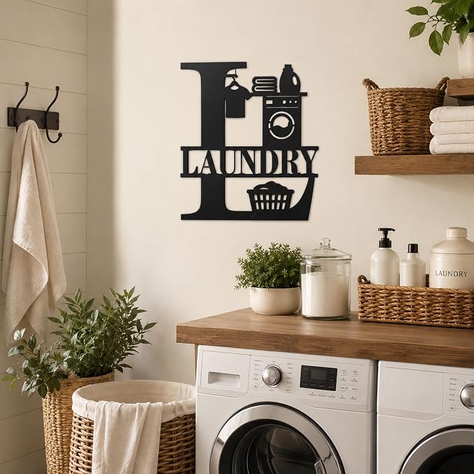Laundry Room Metal Wall Decor, Farmhouse Laundry Sign, 14 Inch | 14-inch matte black metal laundry room sign with pre-drilled holes for farmhouse, modern, or rustic wall decor. - Image 8