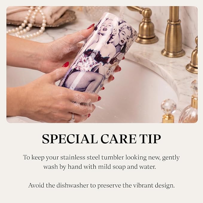 Dragon Glassware x Marilyn Monroe 100th Celebration Tumbler, 24oz - Glamour | Vacuum Insulated Stainless Steel Tumbler with Straw & Lid; Double Walled Tumbler with Straw Charm; Marilyn Monroe Cup - Image 7