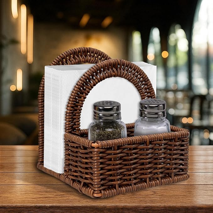 Plastic Rattan Napkin Holder with Salt and Pepper Shakers Holder for Table, Kitchen countertop Organizer (Without Salt, Pepper Shakers & Napkins) - Image 6