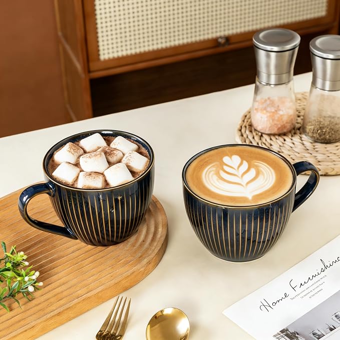 Ceramic Coffee Mugs with Handles, 24 oz Coffee Cups, Vertical Stripe Blue | Large Soup Bowl for Hot Chocolate, Cappuccino, Ramen, Oatmeal, Soup Mugs with Handles, Microwave & Dishwasher Safe - Image 5