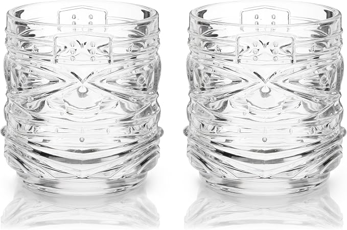 Viski Pacific Tiki Glasses Stackable Lowball DOF Tumblers, Tropical Cocktail and Bar Gifts for Rum and Whiskey, 12 Oz, Set of 2 - Image 11