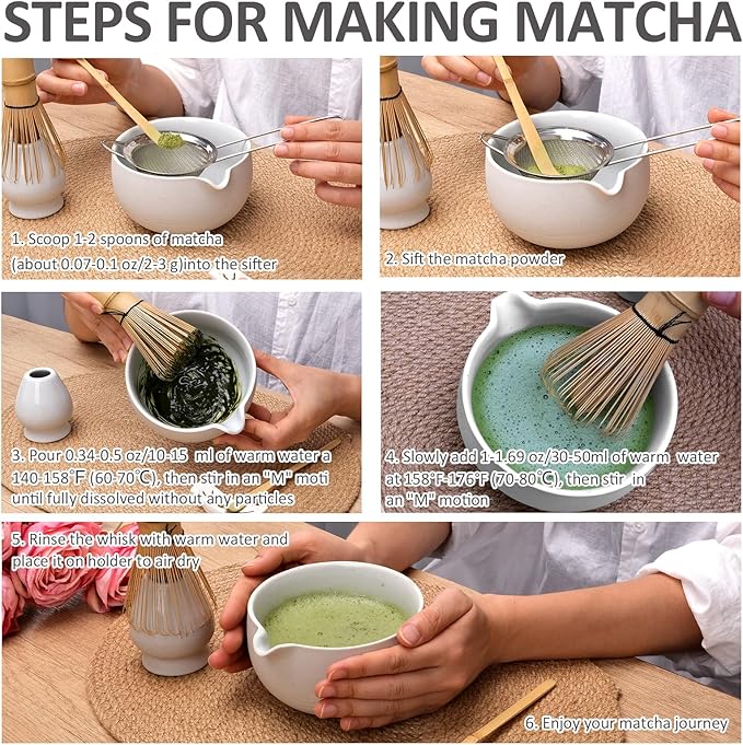 Joyscale Matcha Whisk Set, Matcha Set Whisk And Bowl, 8 Pcs Matcha Kit Set(Ancient Kiln Design), 14 OZ, Japanese Matcha Tea Set, Matcha Making Kit Gifts for Tea Lovers(White)
