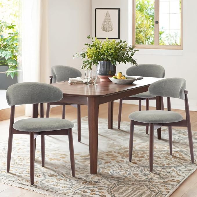 COLAMY Wooden Dining Room Chairs Set of 4, Modern Upholstered Fabric Dining Chairs, Farmhouse Kitchen Side Chair with Foot Pegs, Green by COLAMYHOME