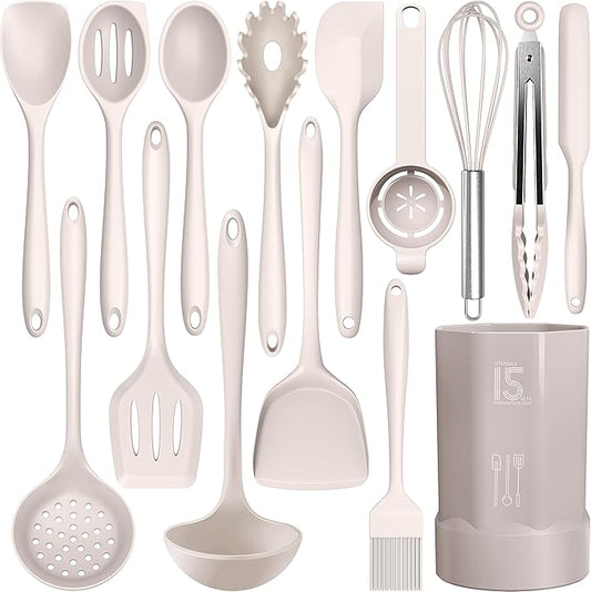 AOTHOD Silicone Cooking Utensils Set - 446°F Heat Resistant Kitchen Utensils,Turner Tongs,Spatula,Spoon,Brush,Whisk,Kitchen Utensil Gadgets Tools Set for Nonstick Cookware,Dishwasher Safe (BPA Free) by Safeandsuitableforuse