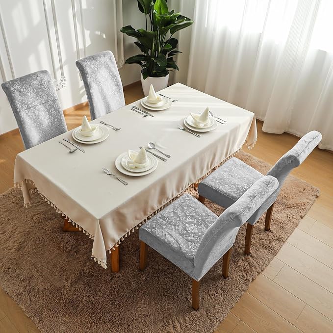 FORCHEER Chair Covers for Dining Chairs Set of 4,Velvet Light Grey Stretch Dining Room Chair Cover Kitchen Parsons Chair Slipcovers (Pack of 4, Velvet Light Grey) - Image 6