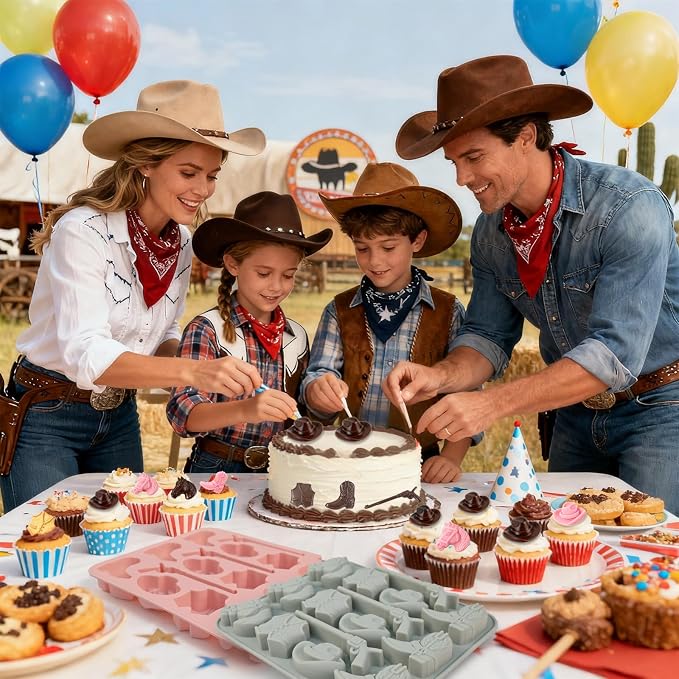 Western Theme Silicone Molds, 2-Pack Cowboy Chocolate Mold 15-Cavitiy | Cowboy Candy Molds with Hat Boot Horse for Cake Decorations Ice Cubes Gummy Cookies Jelly Soaps Candles - Image 2