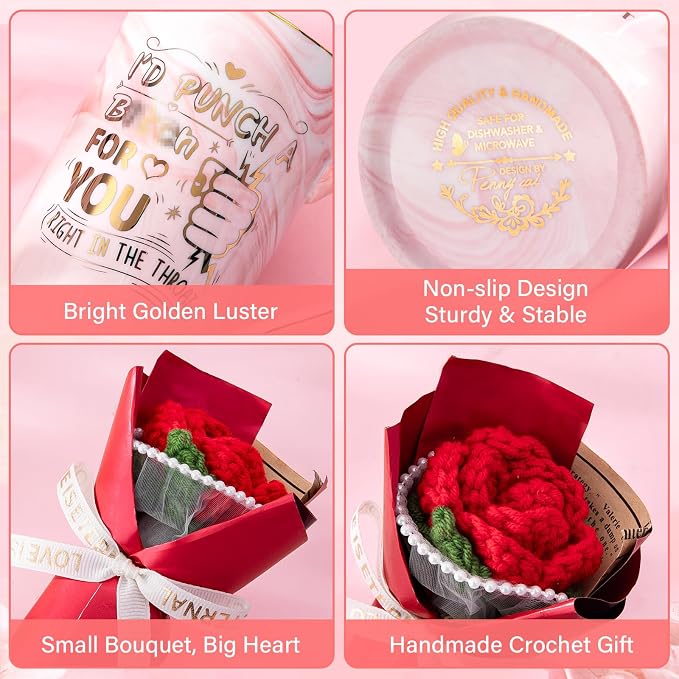 Birthday Gifts for Women 14oz Novelty Ceramic Coffee Mug & Crochet Flowers | Funny Valentine's Day Christmas Mothers Day Friendship Gift for Women Girlfriend Sisters Mom BFF Besties Nice Gift Box - Image 5