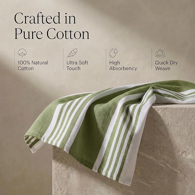 Urban Villa Kitchen Towels Cotton Dish Towels 20”x30” (Set of 6) Green Wht - Image 4