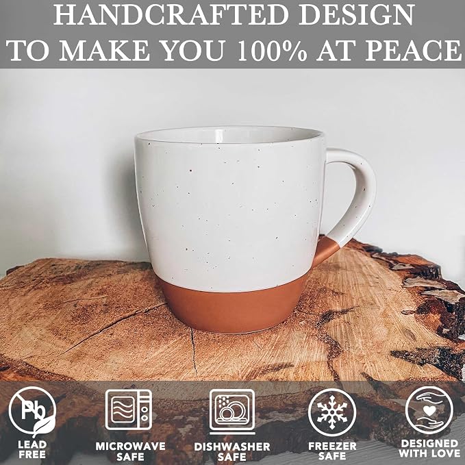 Mora Ceramic Large Latte Mug Set of 4, 16oz - Microwavable, Porcelain Coffee Cups With Big Handle - Modern, Boho, Unique Style For Any Kitchen. Microwave Safe Stoneware - Vanilla White - Image 4