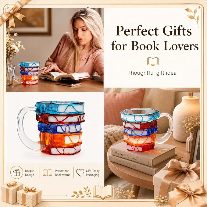 VNROSE Gifts For Book Lovers - 3D Book Coffee Mug, Novelty Coffee Mug | Personalized Gift for Book Lovers, Birthday Gift for Women, Unbreakable Library Art Cup, Book Club Gifts (10oz) - Image 5