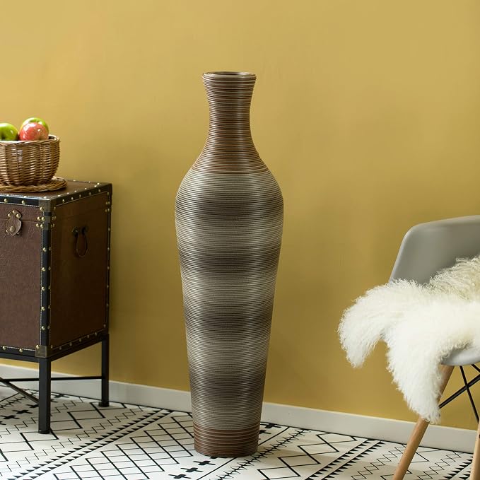Uniquewise 39-Inch-Tall Vase, Brown Decorative Floor Vase, Classic Neat Floor Vase Tall Freestanding Flower Holder, Artificial Rattan Vase, PVC Floor Vase, Flower Holder for Home Decor, QI003824 - Image 5