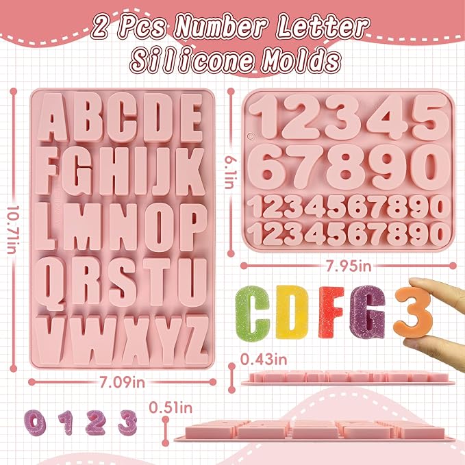 Letter Chocolate Molds, 2 Pack Silicone Letter Number Candy Mold | Alphabet Number Mold for Gummies, Ice Cubes, Cookies, Cupcake Decorations, Jelly, Jello, Birthday Party, Holiday Celebrations - Image 3