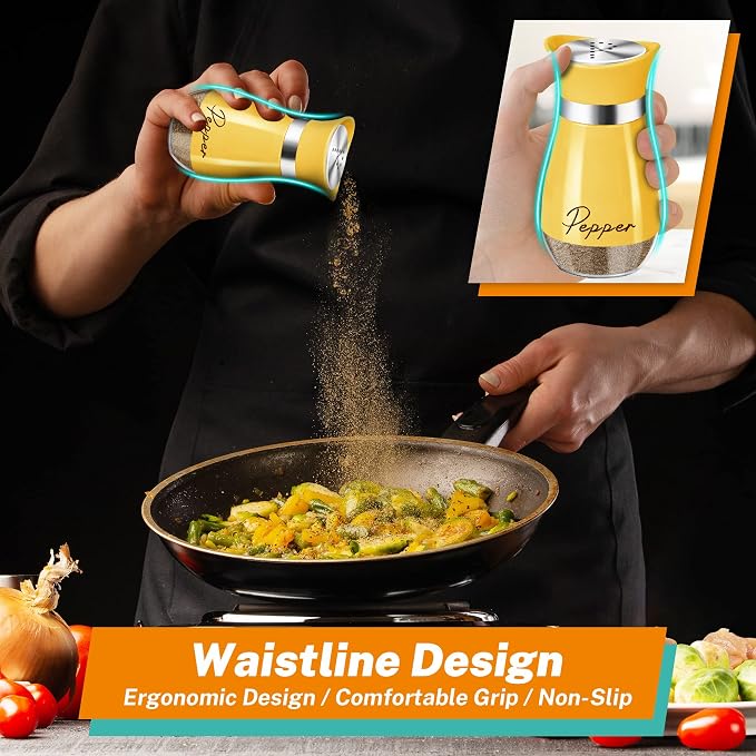 Salt and Pepper Shakers - 4 oz Yellow Glass Set with Stainless Steel Lids | Refillable Glass Shakers with Stainless Steel Lids for Cooking, Dining, RV Trips, Camping and BBQs; 4 oz Capacity Each. - Image 5