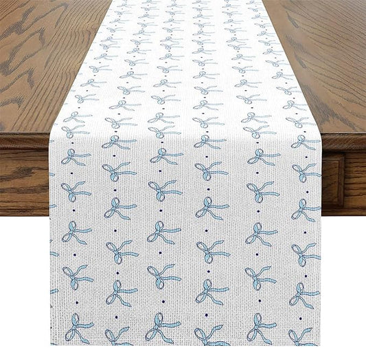 jejeloiu Blue Bowknot Table Runner Bow Tie Kitchen Dining Table Decoration Cute Dots Print Dresser Scarfs Dresser Runners Aesthetic Coquette Table Decoration for Kitchen Dinning 13" x 91" by jejeloiu