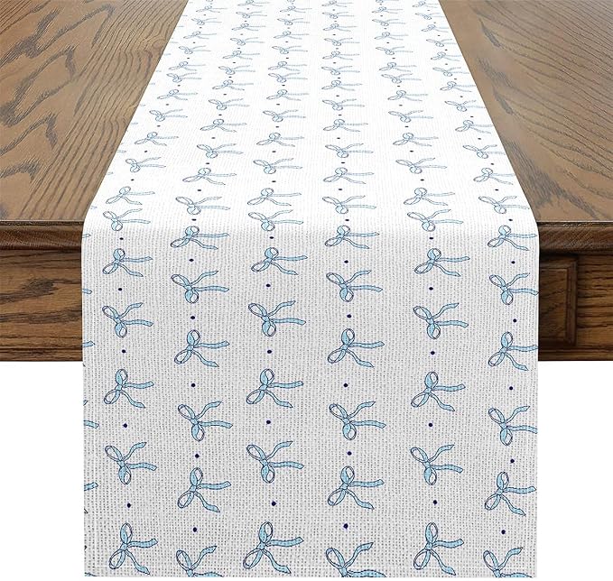 jejeloiu Blue Bowknot Table Runner Bow Tie Kitchen Dining Table Decoration Cute Dots Print Dresser Scarfs Dresser Runners Aesthetic Coquette Table Decoration for Kitchen Dinning 13" x 72" by jejeloiu