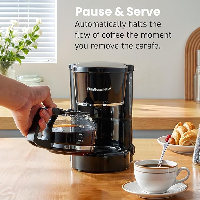 Elite Gourmet EHC-5055 Automatic 5-Cup Brew & Drip Coffee Maker with Pause N Serve Reusable Filter, On/Off Switch, Water Level Indicator - Image 6