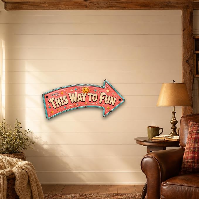 This Way to Fun Right-Pointing Arrow Sign | powder-coated metal, vintage, enamel, durable print, ready to hang - Image 5