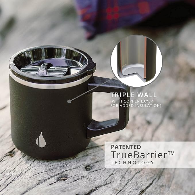 Elemental Insulated Coffee Mug - Triple-Wall Stainless Steel Summit Travel Cup for Hot and Cold Drinks - Thermal Coffee Mug with Lid and Handle for Camping, Office & Travel 12oz - Black - Image 8