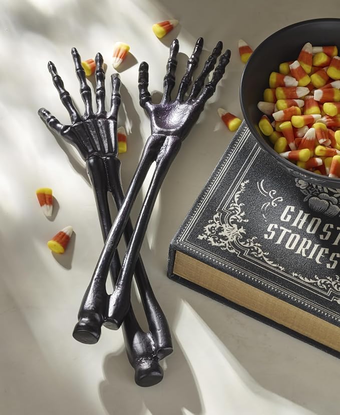 Oneida Vintro Halloween Skeleton Silverware Salad Tongs, Flatware | aluminum, black satin lacquer finish | 12 inch length | halloween party salad serving utensils, halloween kitchen decor - Image 3