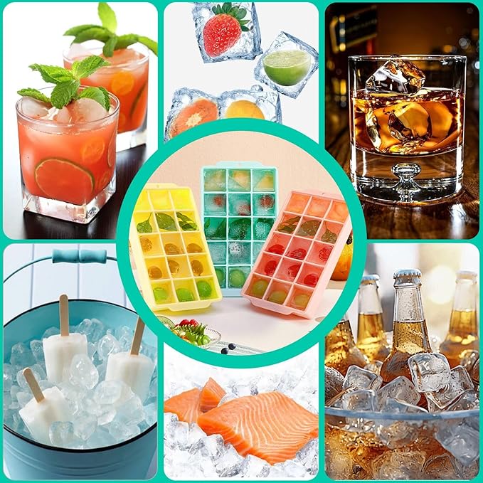 Ice Cube Tray, Ice Tray for Freezer with Lid, 3 Pack Silicone Ice Cube Trays for Freezer with 45 Flexible Anti Spill Easy Release Ice Trays
