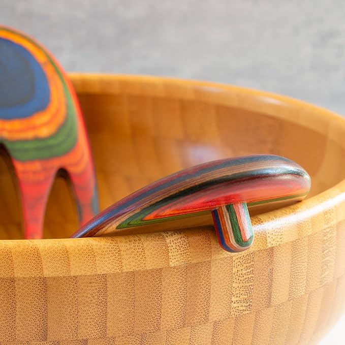 Baltique Marrakesh Salad Hands, Colorful Wood Salad Tongs Alternative | 2-piece salad claw servers. Colorful layered wood. Wide scoop for tossing greens, pasta, fruit. Bowl-grip knob catches rim. - Image 4