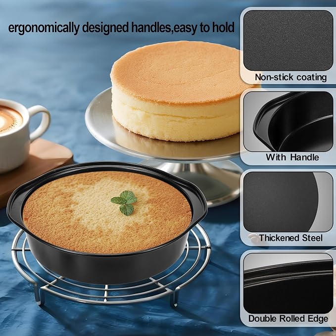 8 Inch Cake Pan, Nonstick 4 Pack Round Cake Pans with 100 Parchment Paper | Cake Pans 8 Inch for Birthday Christmas, Sturdy Circle Cake Pan Sets with Handle for Baking Layer Cakes, Dishwasher Safe - Image 5
