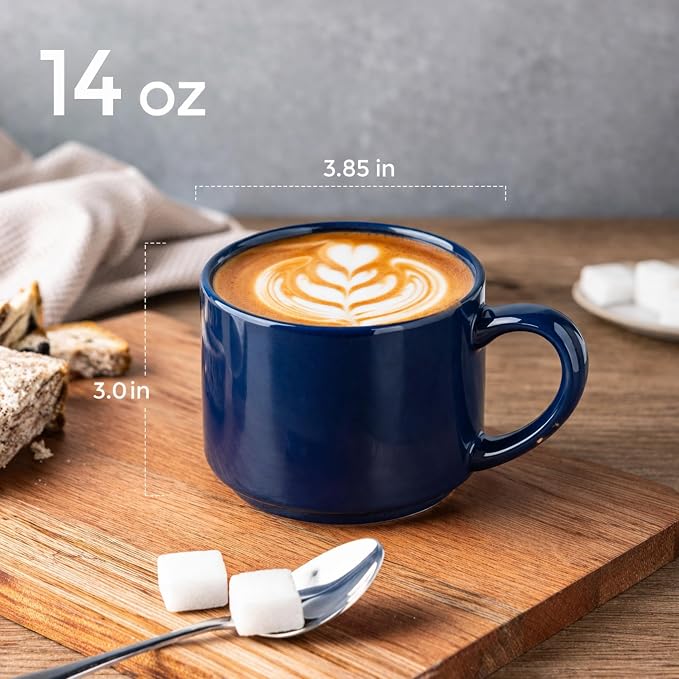 GBhome 14 OZ Coffee Mugs Set of 6, Stackable Ceramic Mugs for Men, Women, Modern Coffee Cups for Latte,Cappuccino,Hot Cocoa. Dishwasher & Microwave Safe, Navy Blue - Image 3