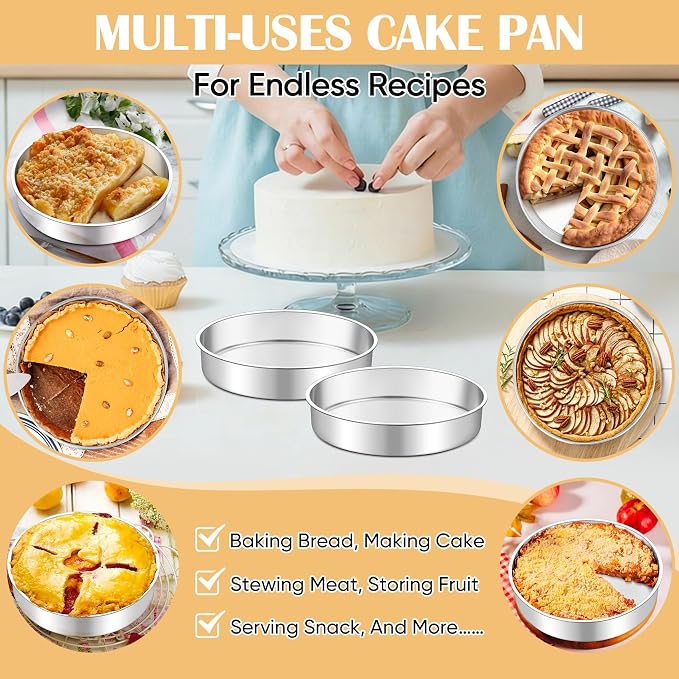 TeamFar 9 Inch Cake Pan Set of 2, Stainless Steel Round Cake Baking Pan | Layer Baking Tin for Birthday Wedding, Non-Toxic & Heavy-Duty, Mirror Finish & Leak Proof, Oven & Dishwasher Safe - Image 6
