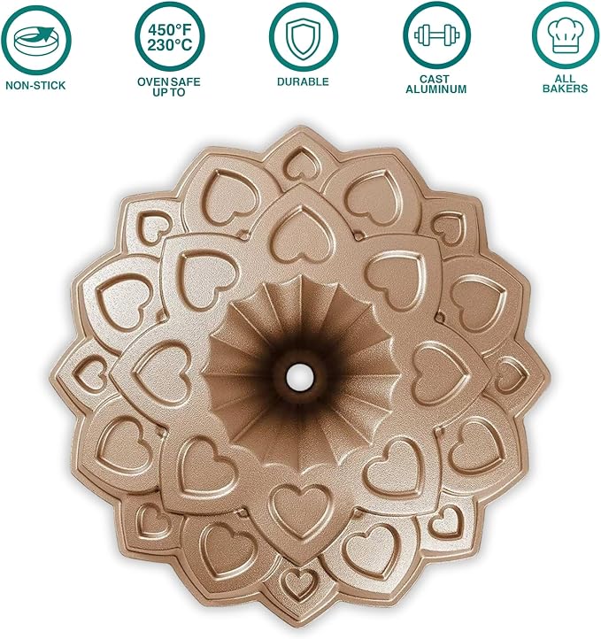Baker's Secret Nonstick Fluted Cake Pan, Perfect for Fluted Cakes, Die Cast Aluminum Cake Pans, 2 Layers Non-stick Coating For Easy Release, Fluted Cake Pans - (Amour) - Image 3