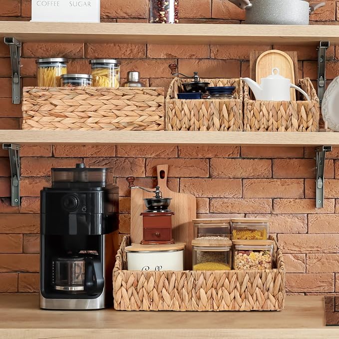 Pantry Baskets for Organizing, Wicker Basket Shelf Storage | Handwoven Pantry Organizers and Storage with Built-in Handles, Laundryroom Organization Storage Bins for Snack Cans - Image 4