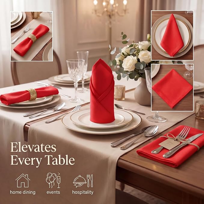 Urban Villa Cloth Napkins Cotton 20x20 (Set of 12) Red - Image 2