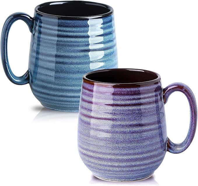Hasense Large Coffee Mugs Set of 2, Ceramic 20 oz Coffee Cups for Office and Home, Modern Coffee Mug with Big Handle for Latte Coffee Tea Soup as Gifts, Dishwasher & Microwave Safe, Blue and Purple by Hasense