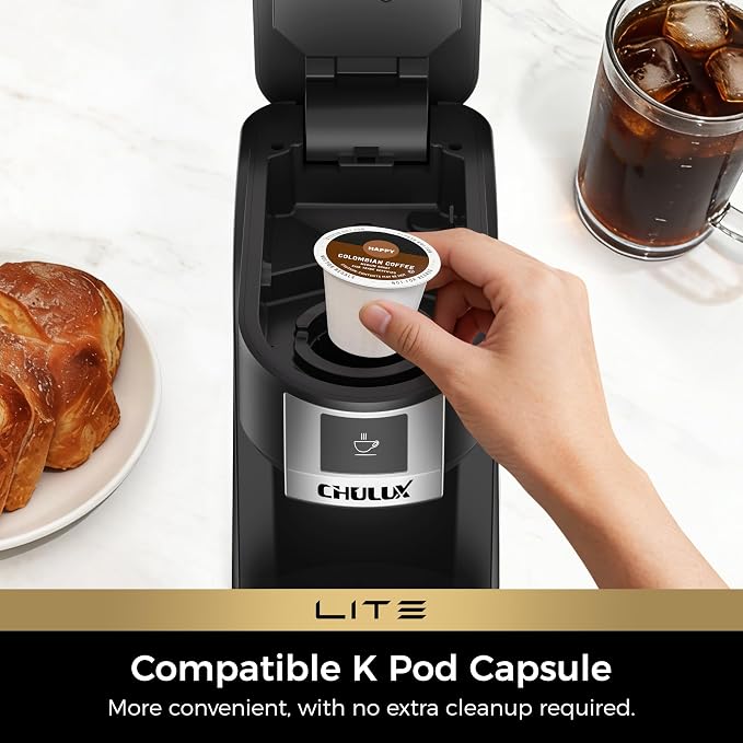 CHULUX Lite Single Serve Coffee Maker for K Cup Capsule with One Touch Brew | Boiler Fast Heating System, Unique Split-Flow Nozzle, Designed for Standard Mugs, 5 to 12 oz Brew Sizes, Single Cup Reservoir - Image 6