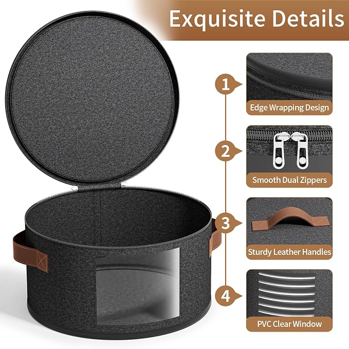 Foyego China Storage Containers, Dark Gray, 4 Piece Set | with Lid, Handles & Visible Window, Stackable Moving Boxes for Plates Storage, Sturdy Dish Packing Supplies for Protection - Image 3