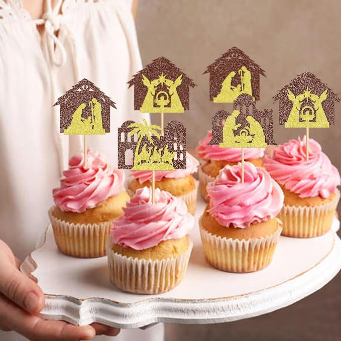 24PCS Christmas Nativity Cupcake Toppers Jesus Birthday Merry Christmas Cupcake Picks For Nativity Scene Religions Chirstmas Decoration Party Decoration - Image 4