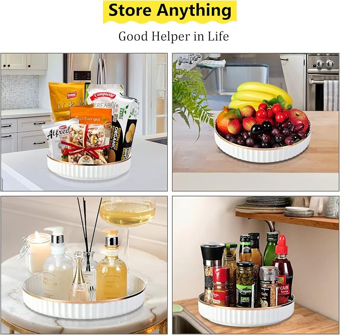 Amolliar Fluted Lazy Susan Organizer, Turntable Organizer-White 10" 2 Pack | Lazy Susan for Cabinet Fridge, Pantry Organizer, Spice Rack Condiment Organizer for Kitchen, Countertop Bathroom Vanity Tray - Image 7